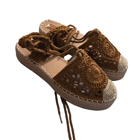 Brown Crochet Espadrille Sandals - Picture 1 of 1